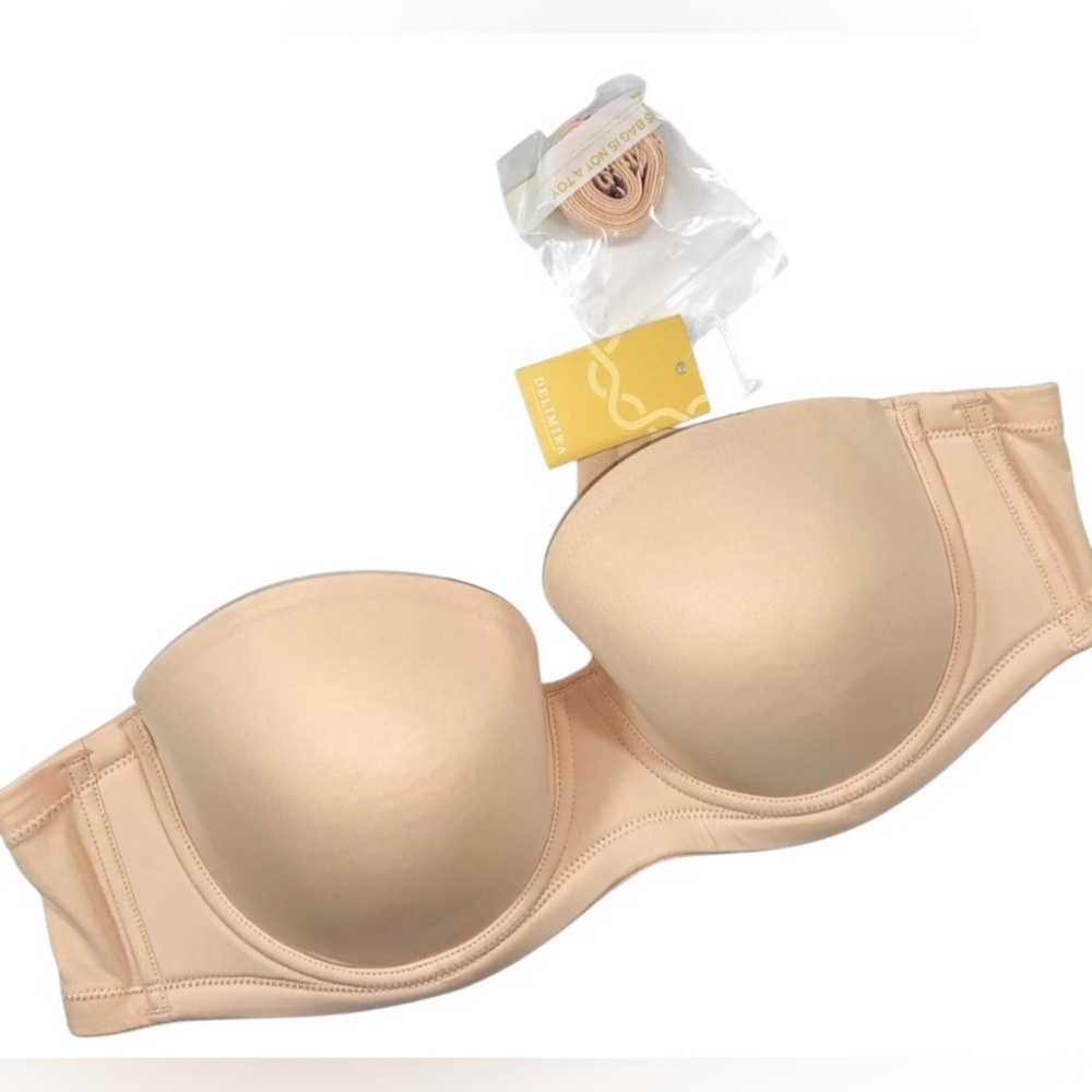 Delimira Strapless Contoured Cup Bra Cream Peach Neutral Size 38D Bridal Formal